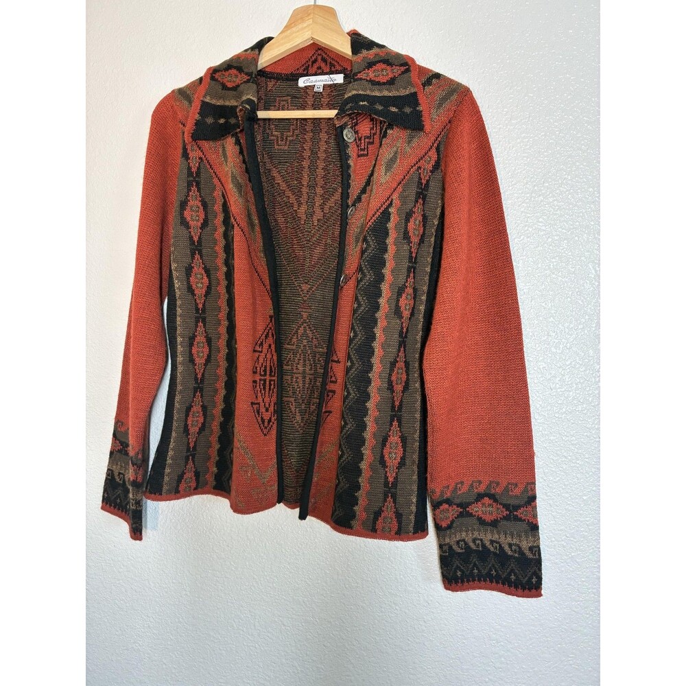 Caamano Cardigan Sweater Womens M Orange Alpaca Hand Knit Aztec Western Peru - Picture 13 of 16